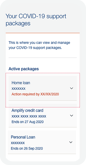 Image of mobile phone screen showing example of how to view and manage COVID-19 Support Packages
