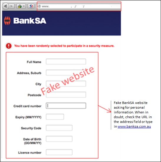 BankSA fake site example BankSA fake site example
