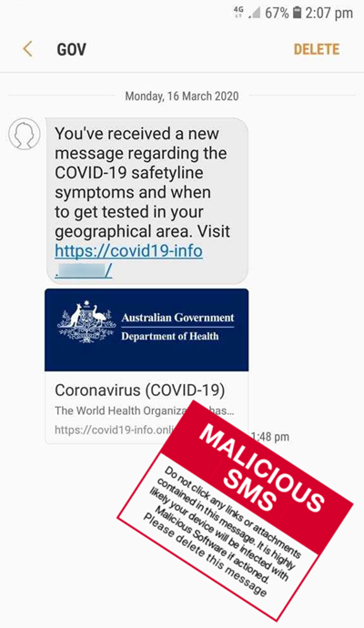 COVID-19 SMS scam example COVID-19 SMS scam example