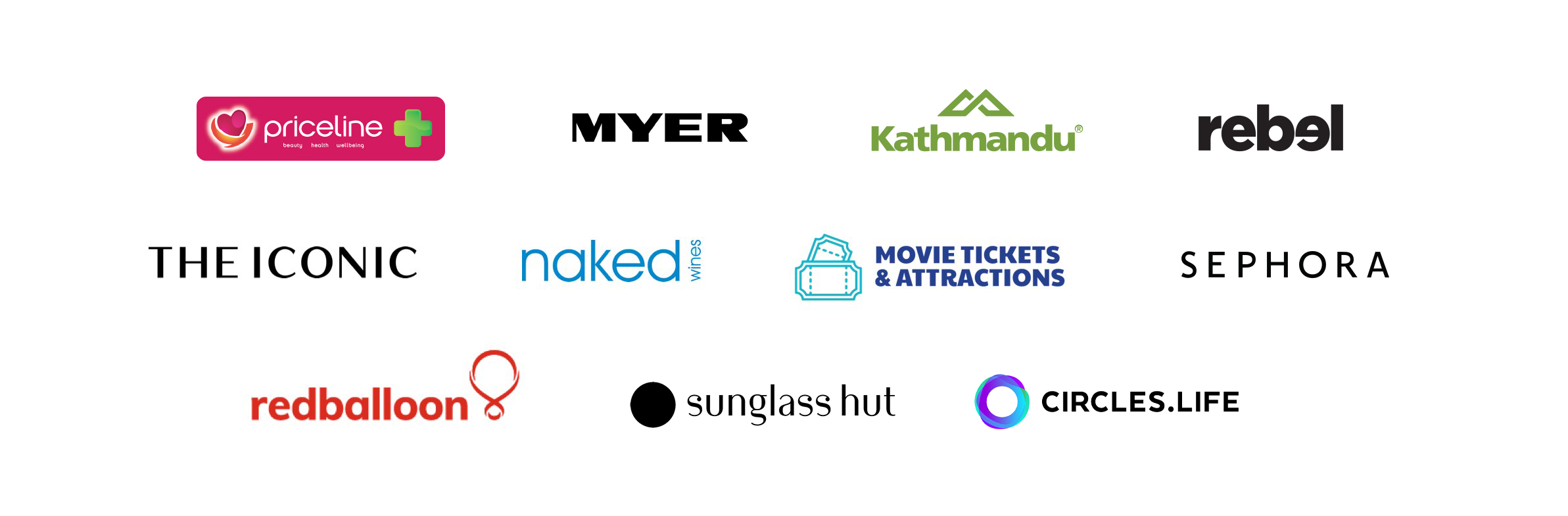 The iconic, Naked wines, Movie tickets & attractions, Endota, Redballoon, Nobody denim, Circles.life