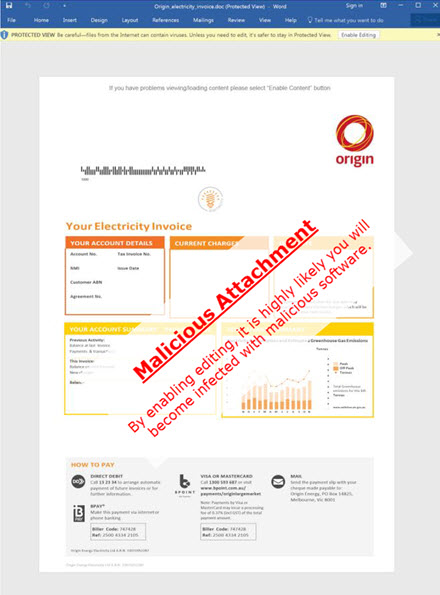 Scam Origin Energy bill with malicious software Scam Origin Energy bill with malicious software