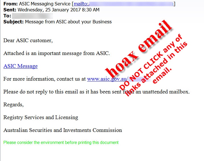 ASIC scam email